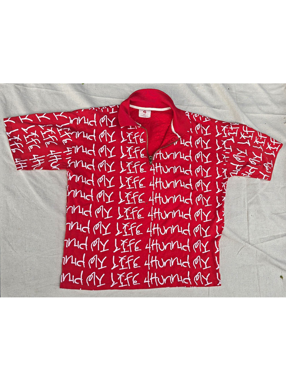 4Hunnid Men’s Graphic Print Collared Polo Shirt Red/White
